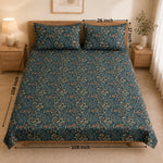 Double Bedsheet with 2 Pillow Covers Premium 240 TC 100% Cotton Feel King Size (108x108 inch , Blue )