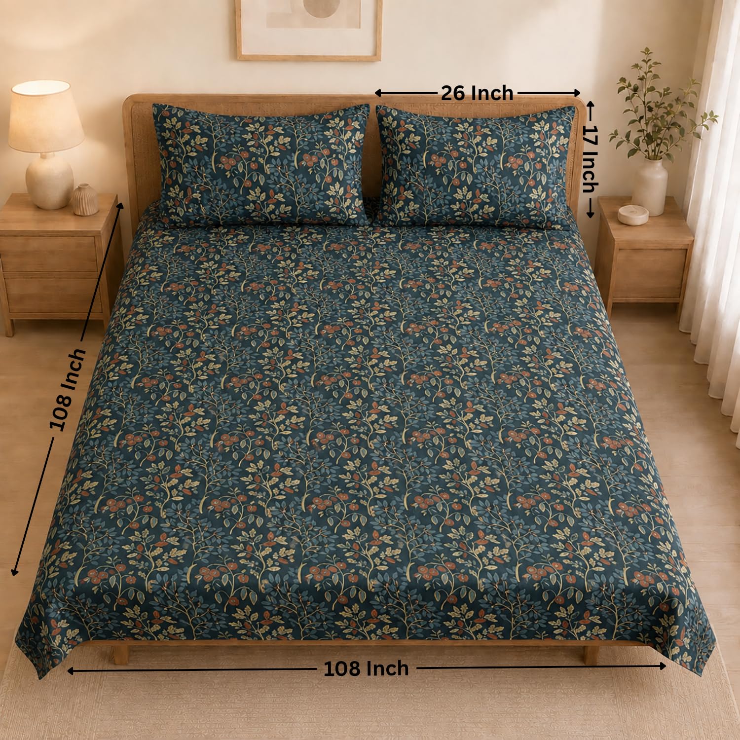 Double Bedsheet with 2 Pillow Covers Premium 240 TC 100% Cotton Feel King Size (108x108 inch , Blue )