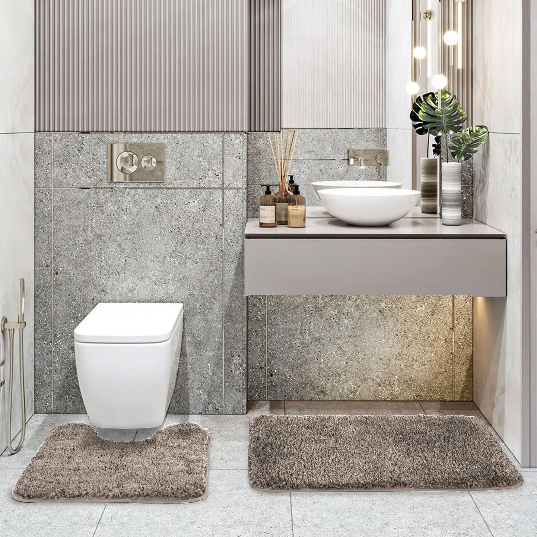 Polyester Contour Bath Mat Set (Taupe  , 45x 75 cm & 40x45)