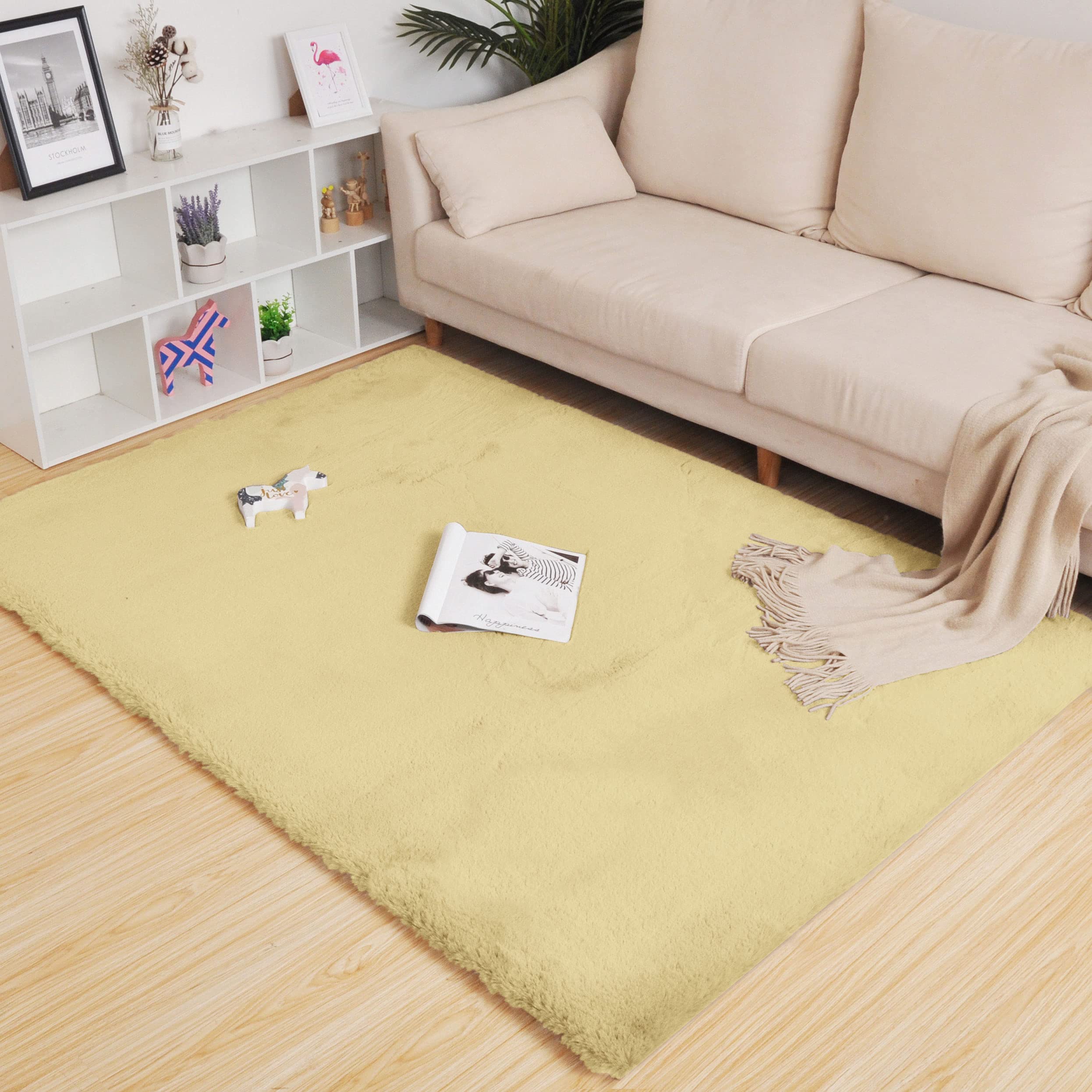 Rabbit Fur Soild Carpet (Gold, 3x5 Feet)