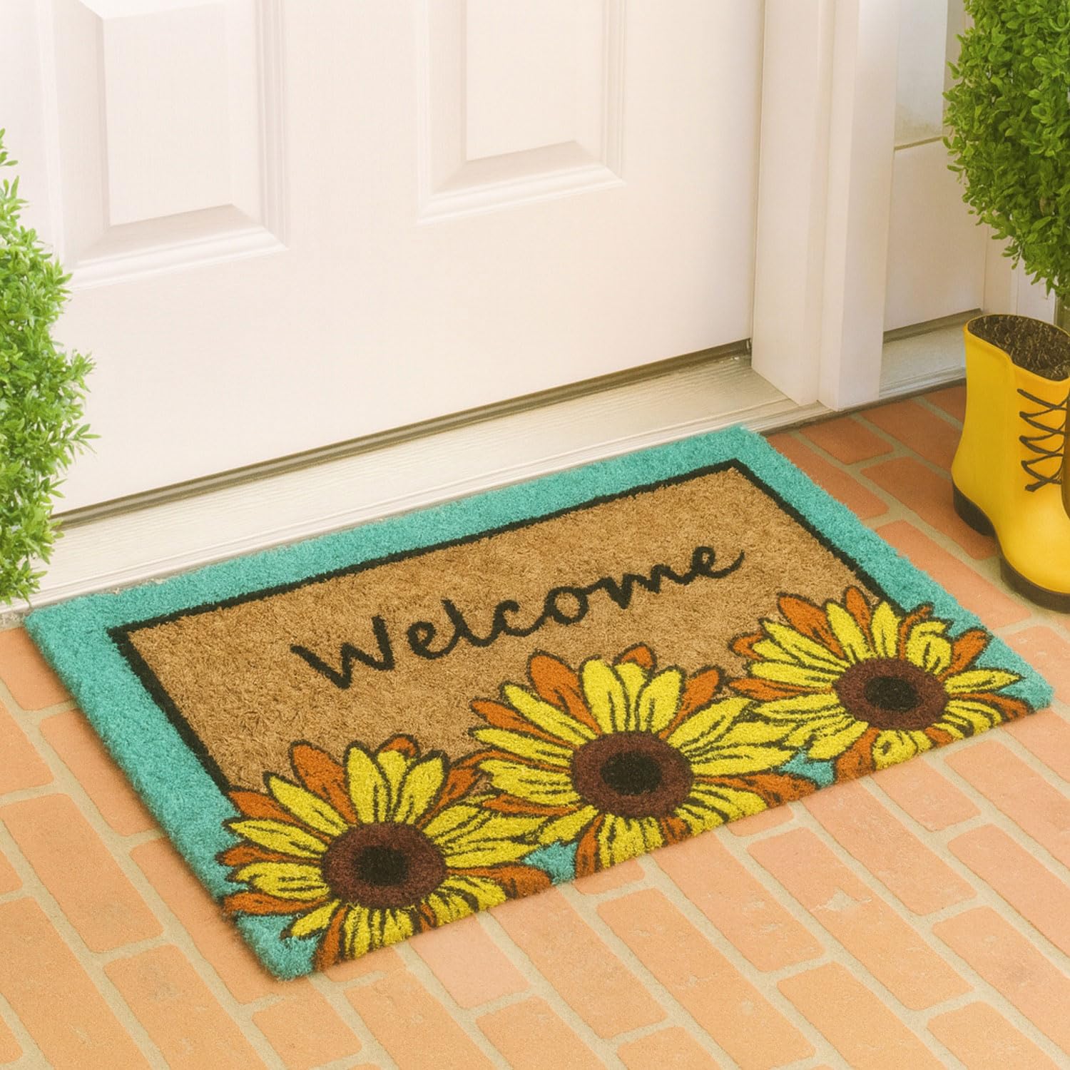 Coir Doormat for Home Entrance (Welcome Floral Print Design ,71x45 cm)