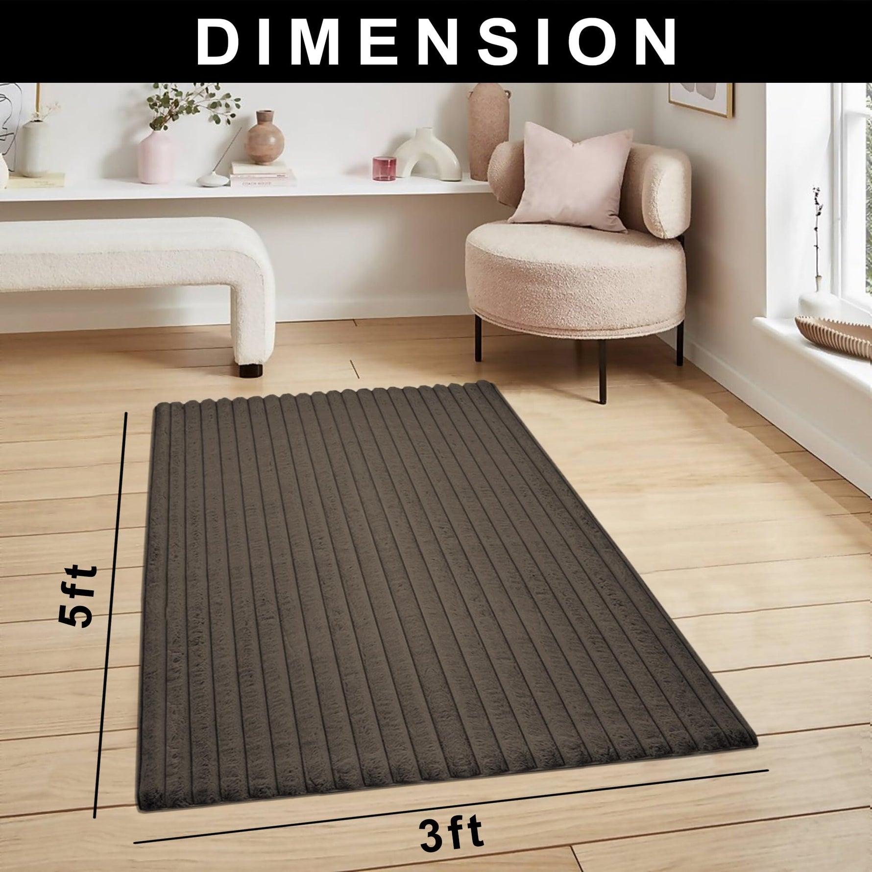 Stripe Rabbit Fur Carpet for Livingroom (3x5 Feet, Cocoa)