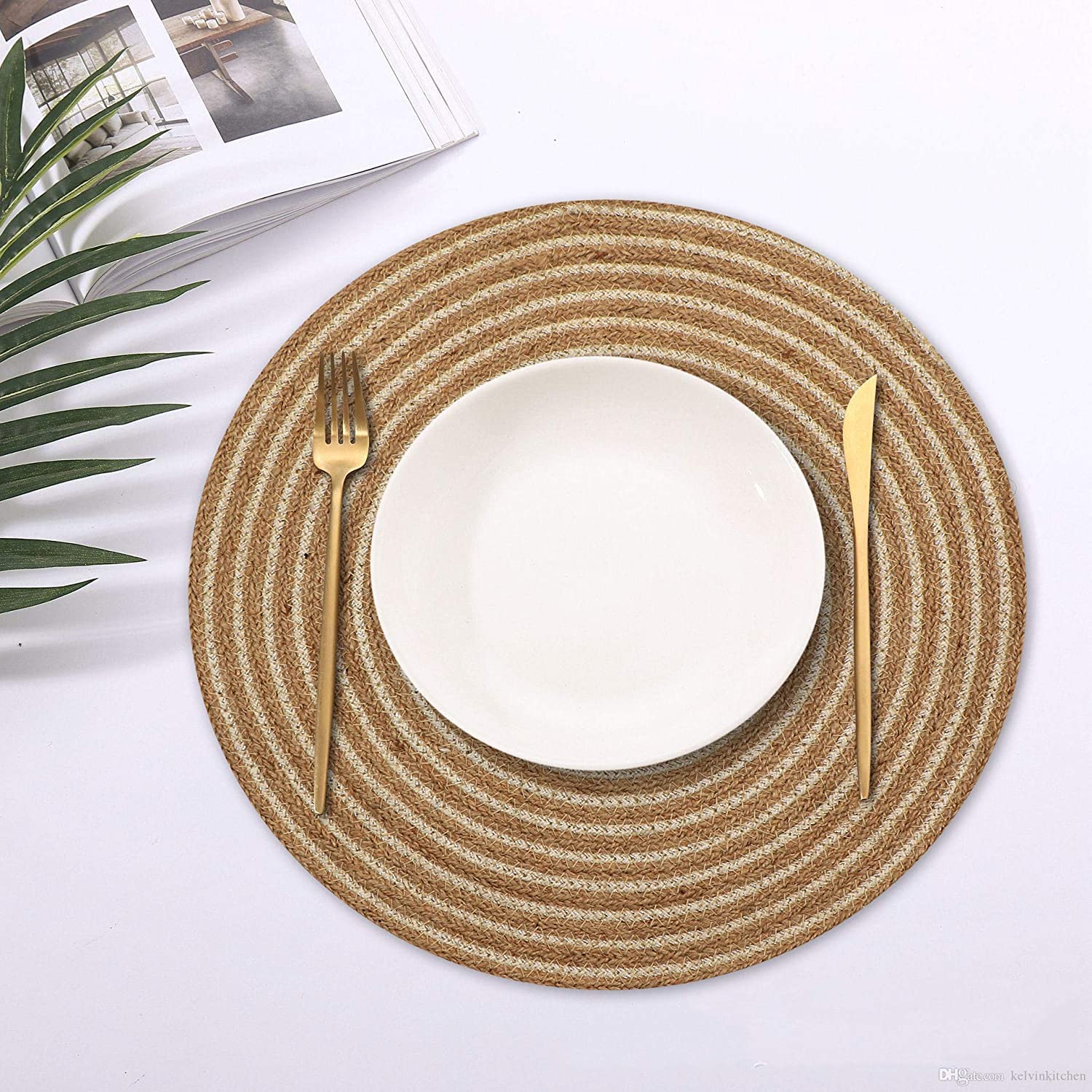 Natural Jute Placemat for Dining Table Set of 2 (Beige, 15x15 Inch)