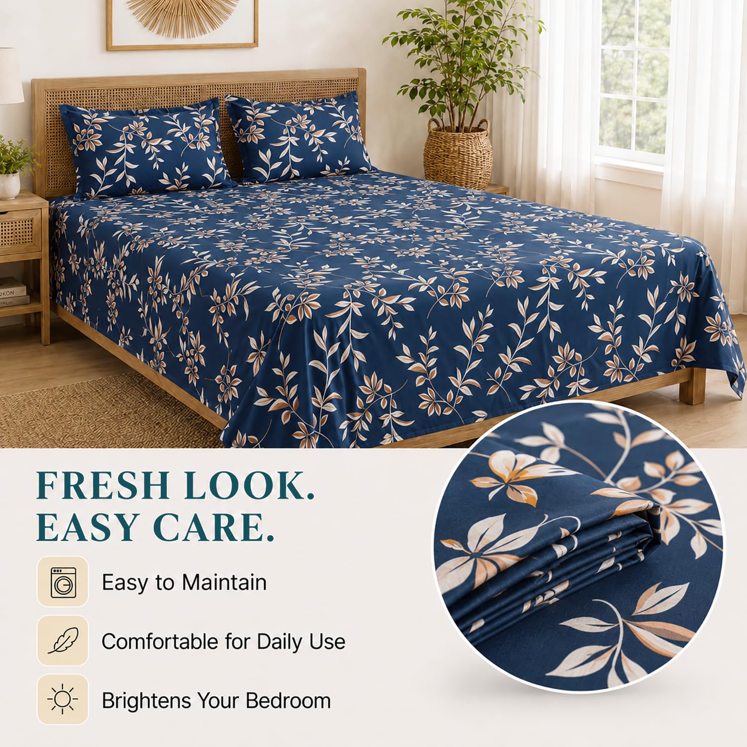 Queen Size Double Bedsheet With 2 Pillow Covers Lines Pattern 90x90 Inch