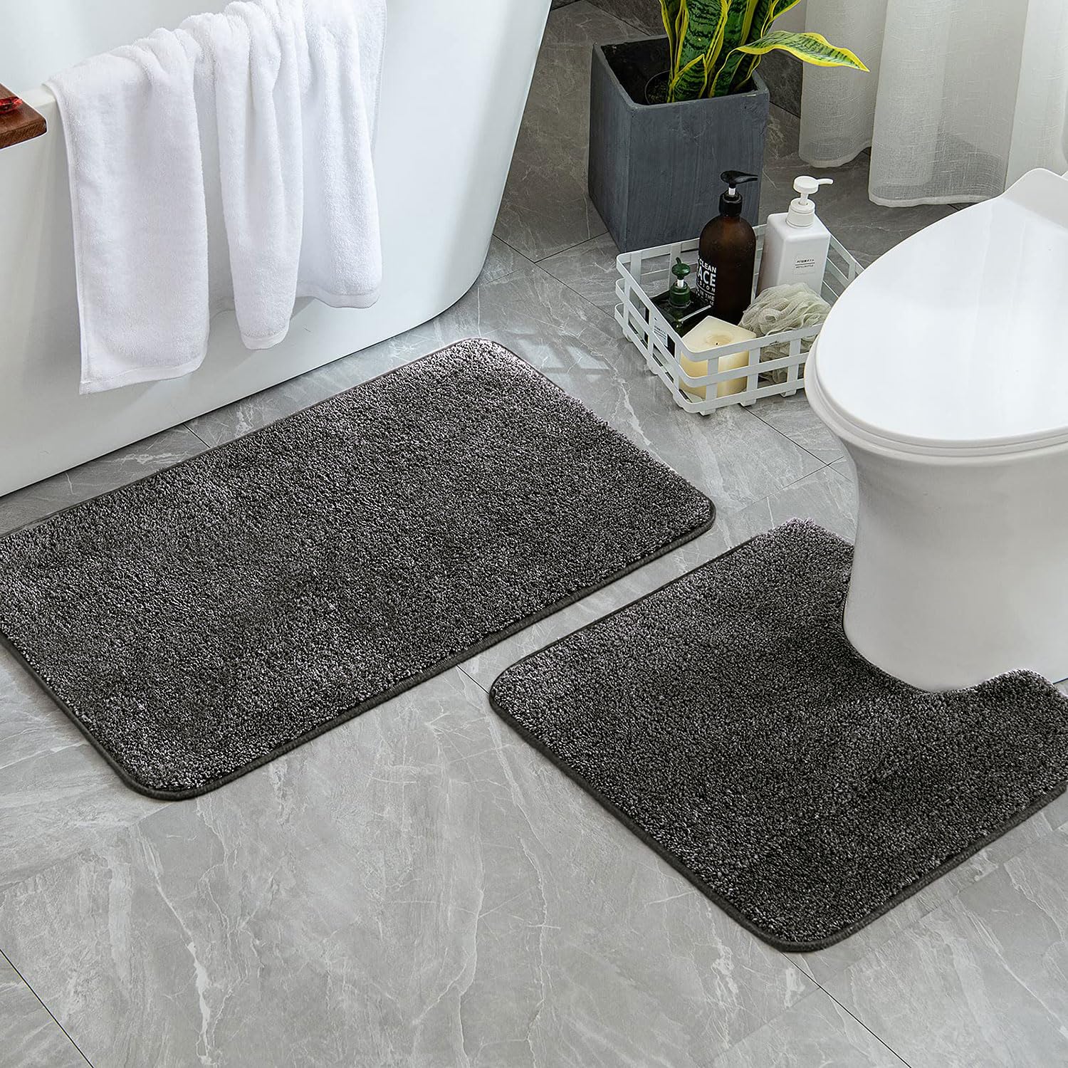 Newman Polyester Contour Bath Mat Set of 2 (Arabic Coffee 45x75 cm & 40x45)