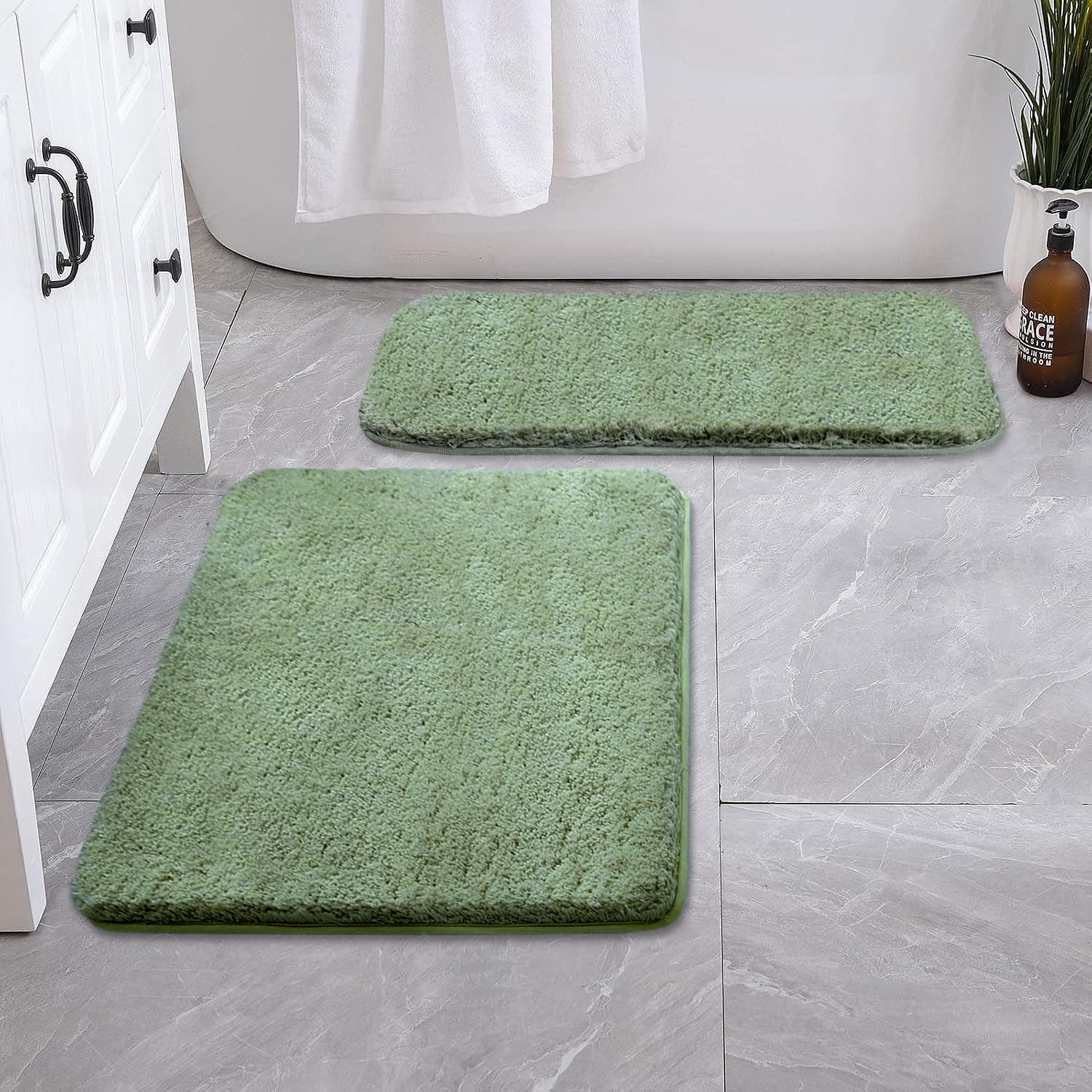 Vegas Microfiber Bath Mat (40x60 cm, Pastel Green) Pack of 2