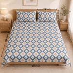 Double Bedsheet with 2 Pillow Covers Premium 240 TC 100% Cotton Feel (108x108 inch , Blue )