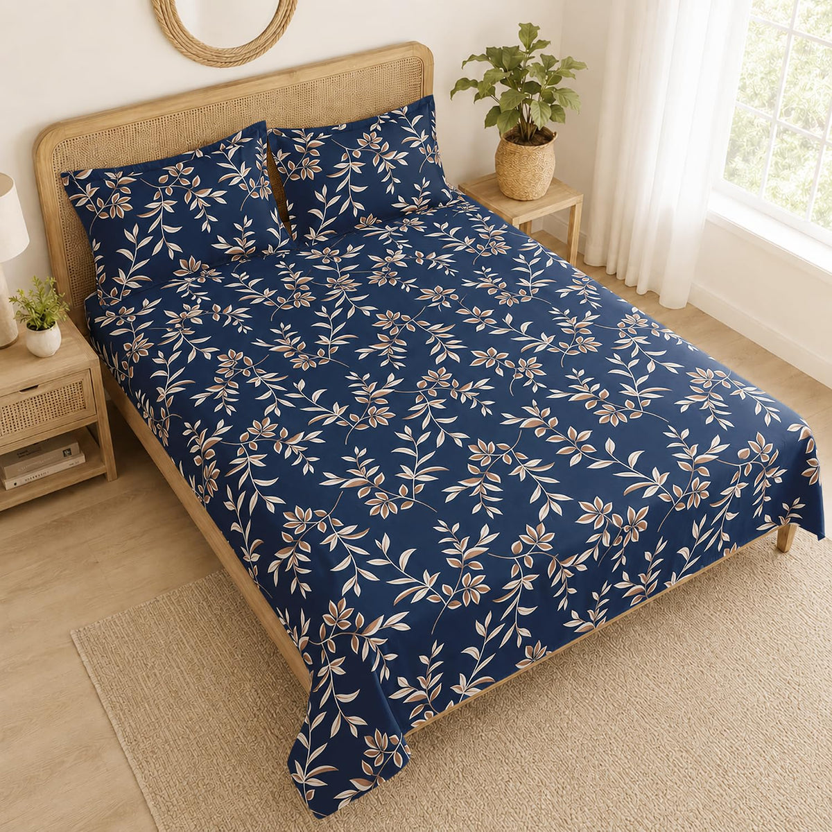 Queen Size Double Bedsheet With 2 Pillow Covers Lines Pattern 90x90 Inch