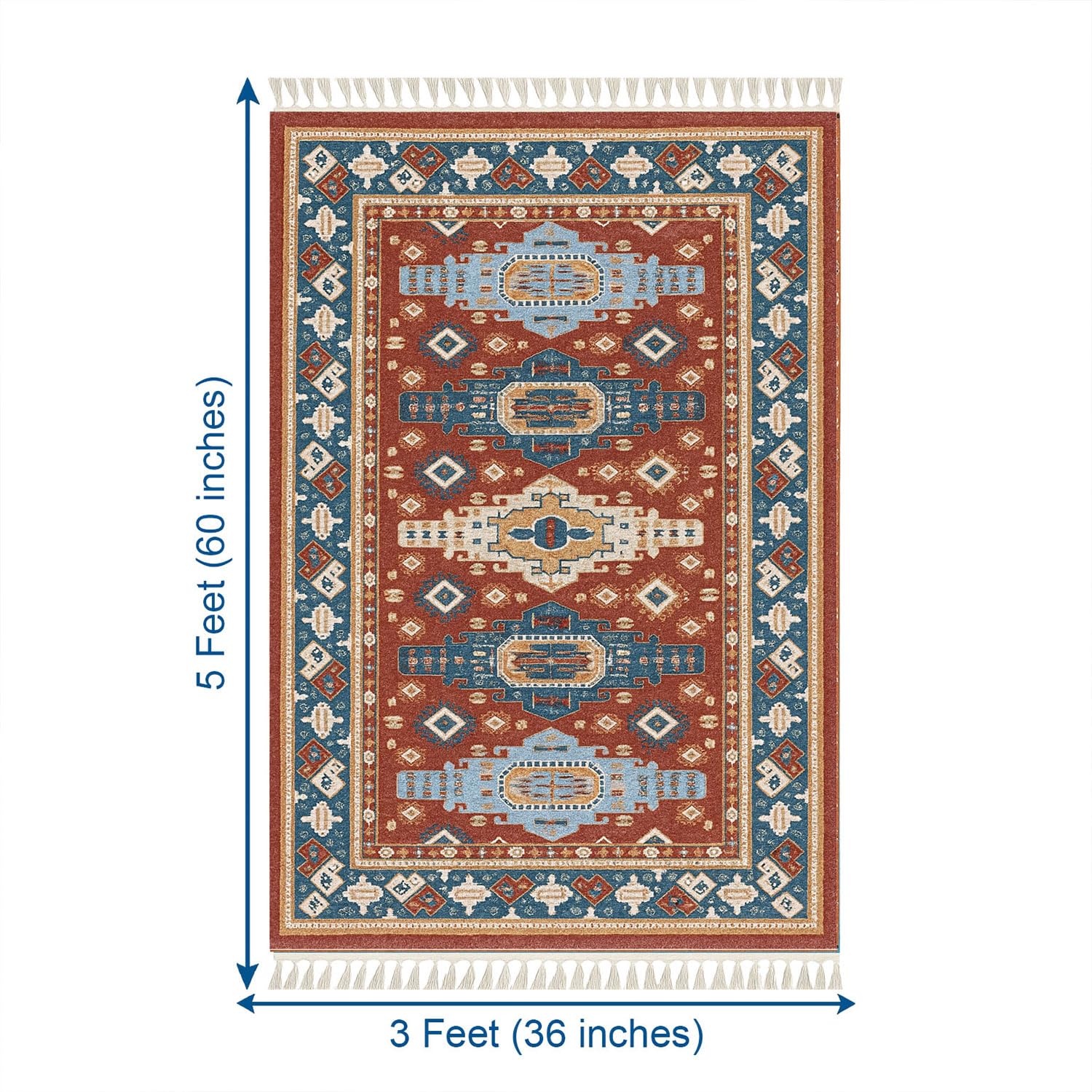 Polyester Killim Design Carpets with Tassel Latex Backing (3x5ft, Multi)