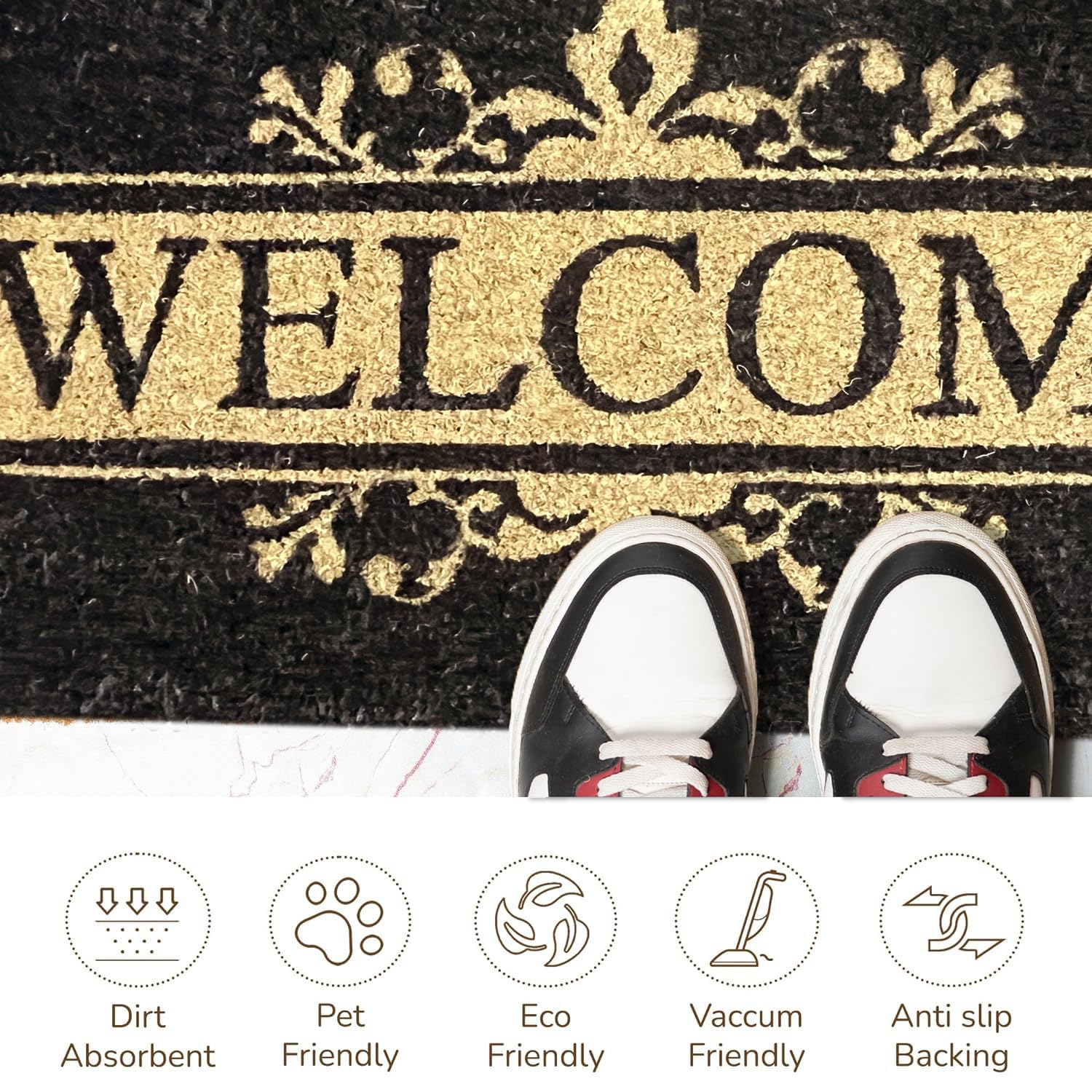 Coir Doormat for Home Entrance (Welcome Print Design ,71x45 cm)