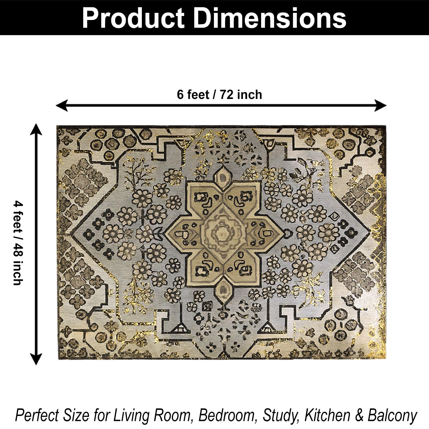 Polyester Stone Mosaic Carpet for Bedroom (4x6 Feet, Multicolor)
