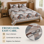 Double Bedsheet With 2 Pillow Covers Triangle Pattern 200 TC 100% Cotton Feel (Queen Size 90x90 Inch Grey Set Of 3 )