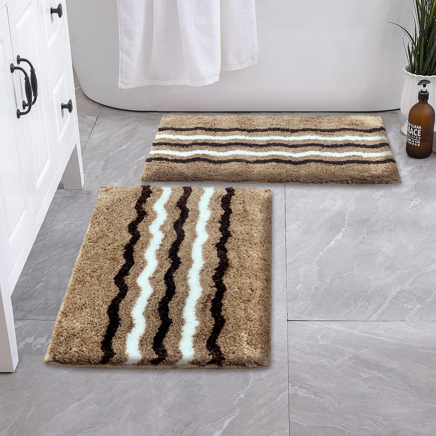 Belgium Bath Mat Super Soft Microfiber 2200 GSM Pack of 2 (38x58 cm ,Coffee)