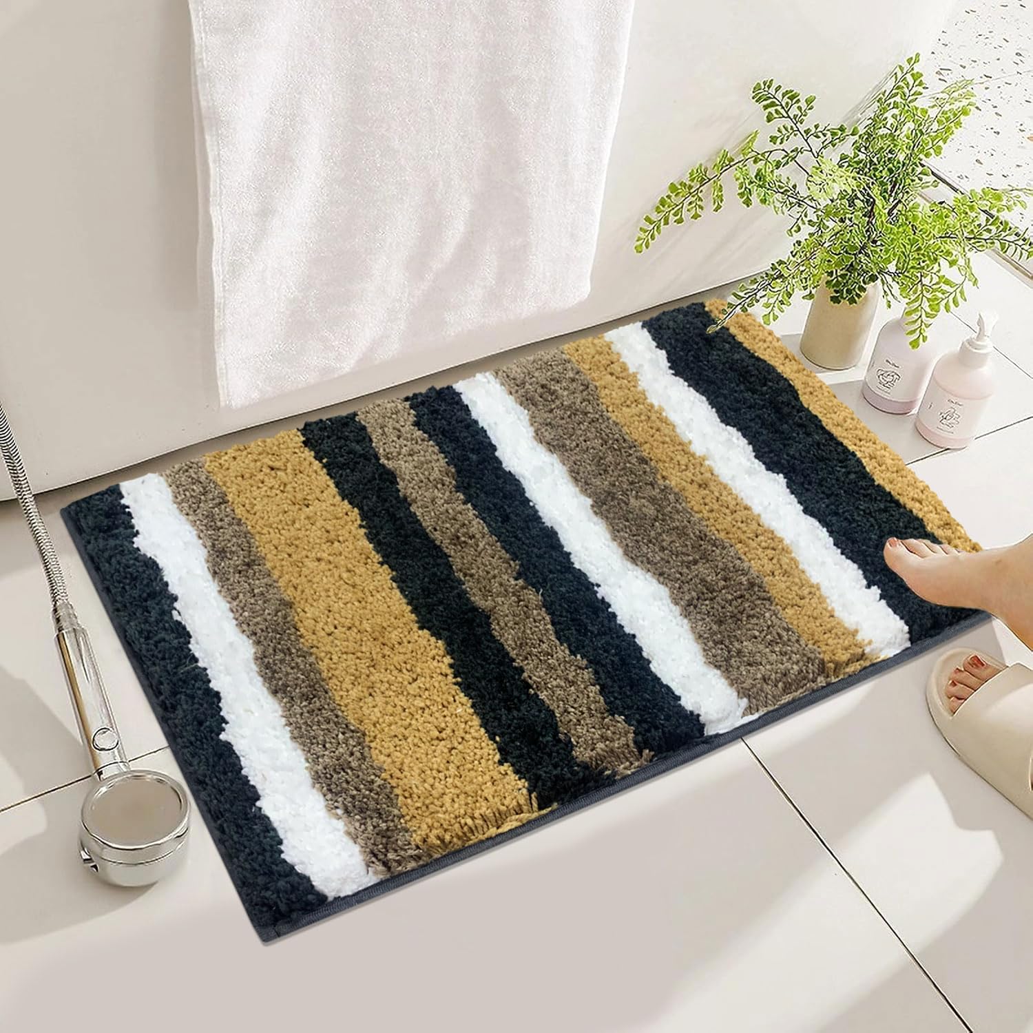 Striped Italia Bath Mat Super Sof(Anthra, 40x60 cm)