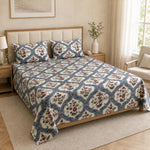 King Size Double Bedsheet with 2 Pillow Covers Premium Mughal Medallion Printed 90x100 inch