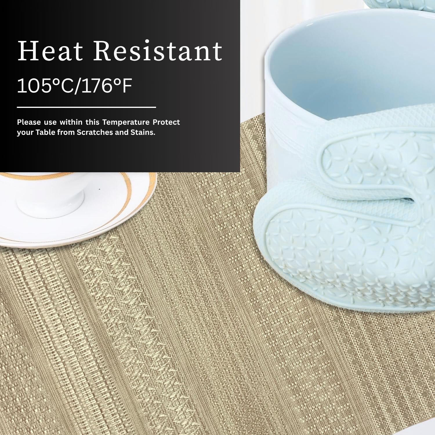 Luxe Home International PVC Vinyl Lines Design Placemat ST0562TH – Heat Resistant, Wipe Clean, Anti-Skid Table Mats for Dining Table, Kitchen & Home Decor (30x45 CM Gold Set of 6)