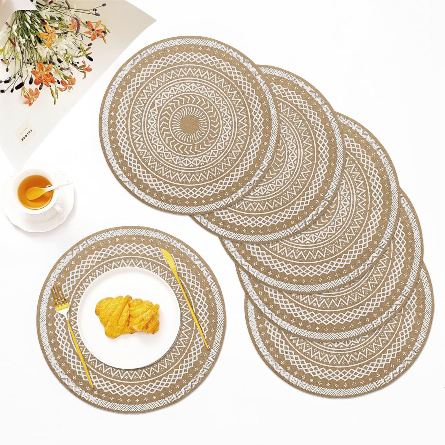 Round Table Placemats for Dining Table Set of 6(White)