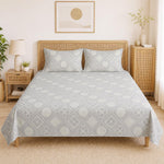 Double Bedsheet With 2 Pillow Covers Classic Pattern 200 TC 100% Cotton Feel ( Queen Size 90x90 Inch Multi Set Of 3 )