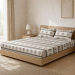 Double Bedsheet with 2 Pillow Covers Premium 240 TC 100% Cotton Feel ( King Size Ivory Blue 108x108 inch )