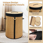 Round Bamboo Laundry Basket with Lid (Natural, 35x35x50 cm)