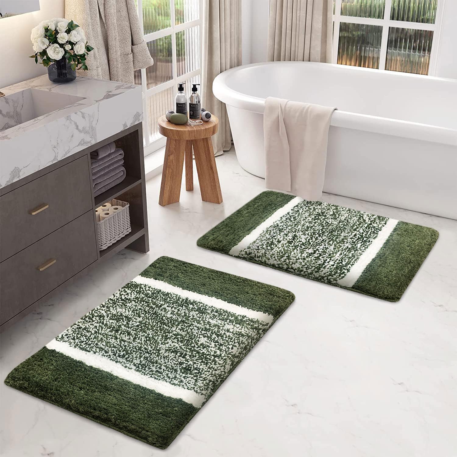 Columbia Bath Mat for Bathroom Pack of 2 (Green, 38x58 cm)