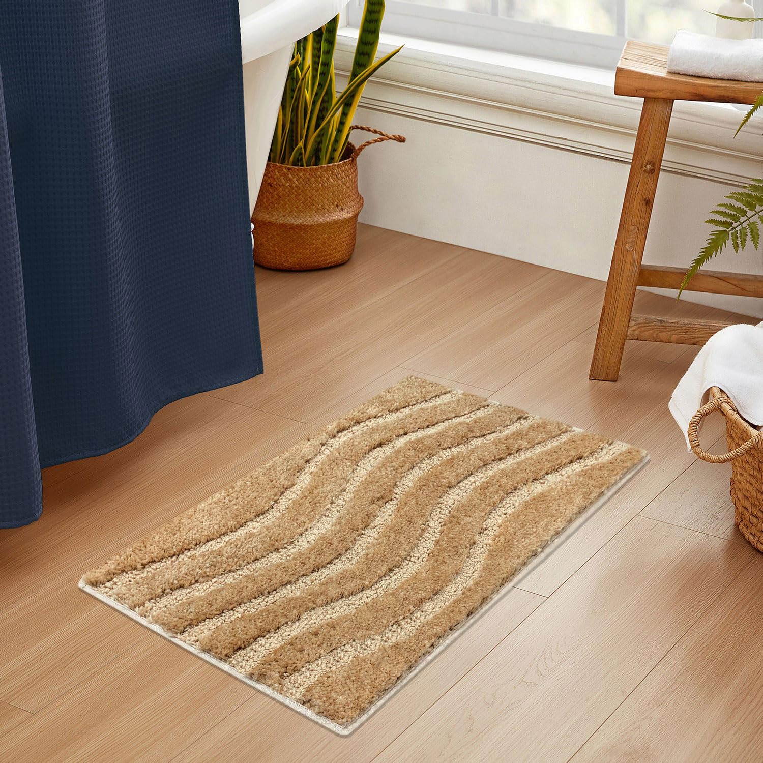 Bath Mat Classic Waves Microfiber 2200 GSM (40x60 cm, Gold)