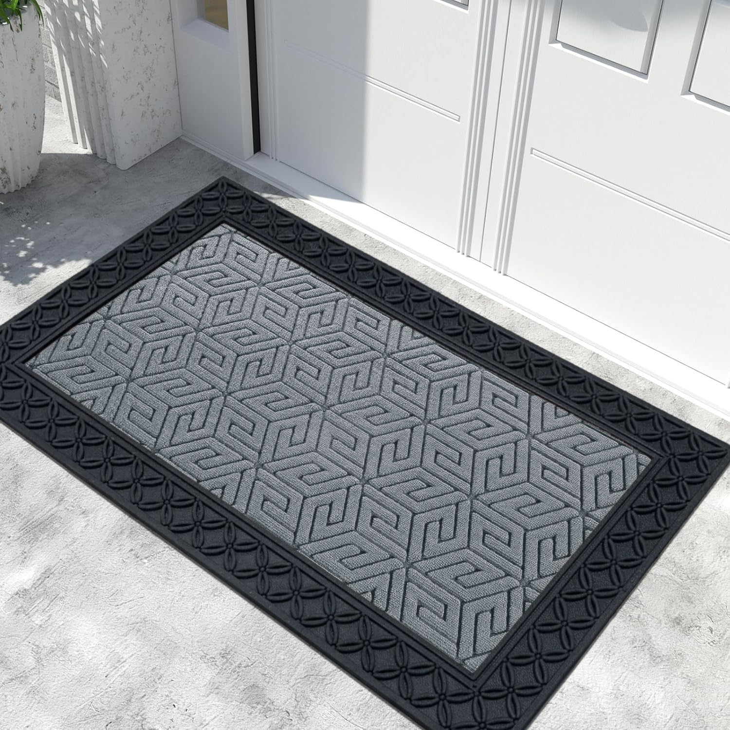Rubber Coir Door Mat Anti Slip (Silver, 45cm x 75cm)