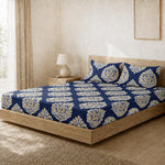 Double Bedsheet with 2 Pillow Covers Premium 240 TC 100% Cotton Feel ( King SizeNavy 108x108 inch )