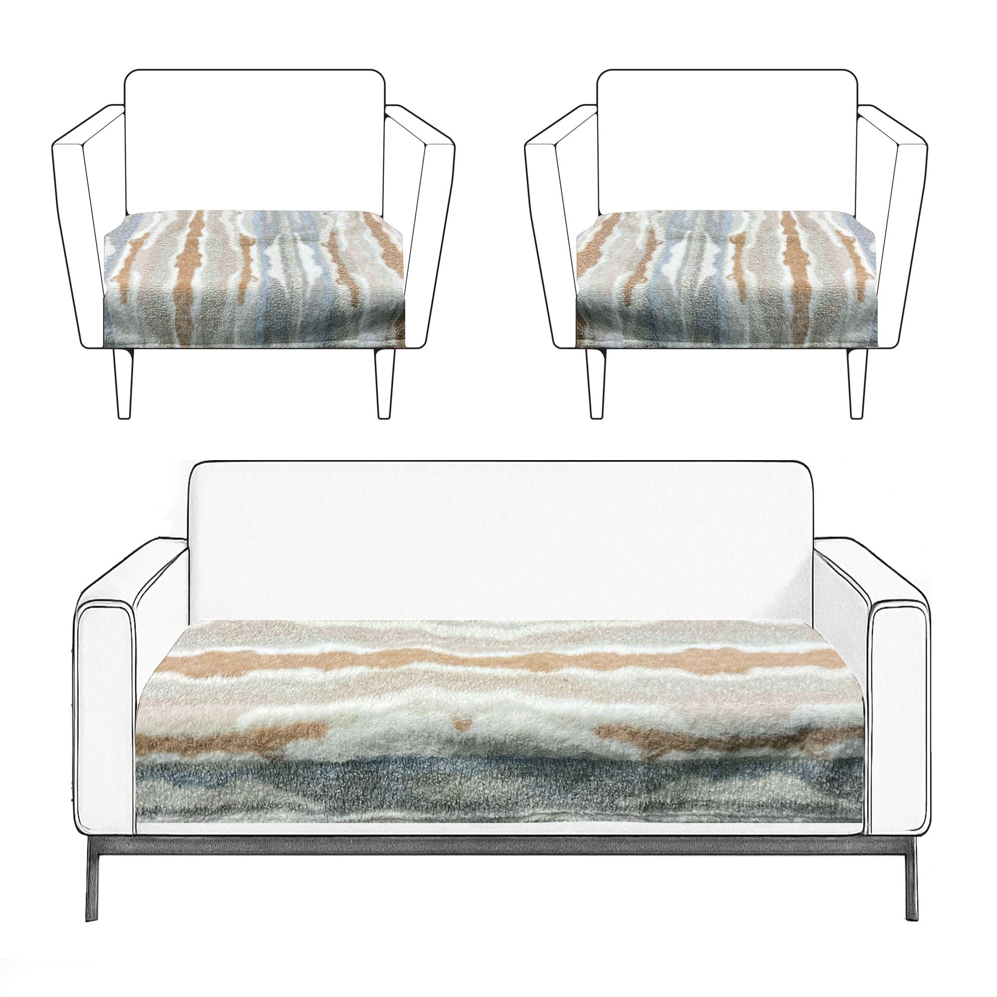 Sofa Cover for 5 Seater Tiger Print Plush Polyester ( 70x180 cm & 60x70 cm , Multi )