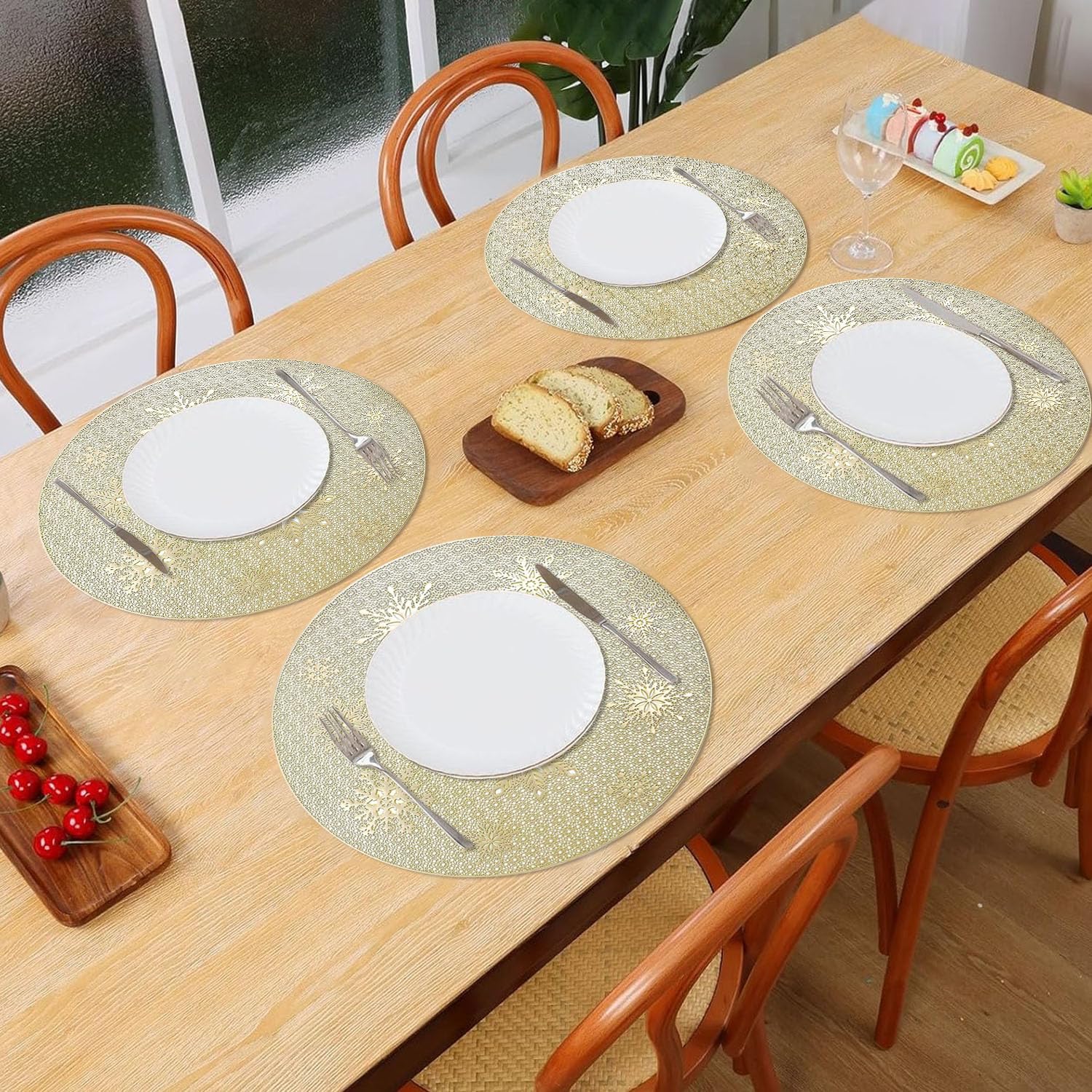 Round Table Placemats for Dining Table Set of 4(Gold)