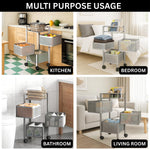 3-Tier Revolving Kitchen Trolley with Wheels (Silver 29x29x65)