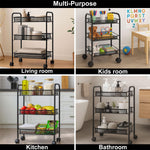 3-Tier Revolving Kitchen Trolley with Wheels (Black 45x27x64)