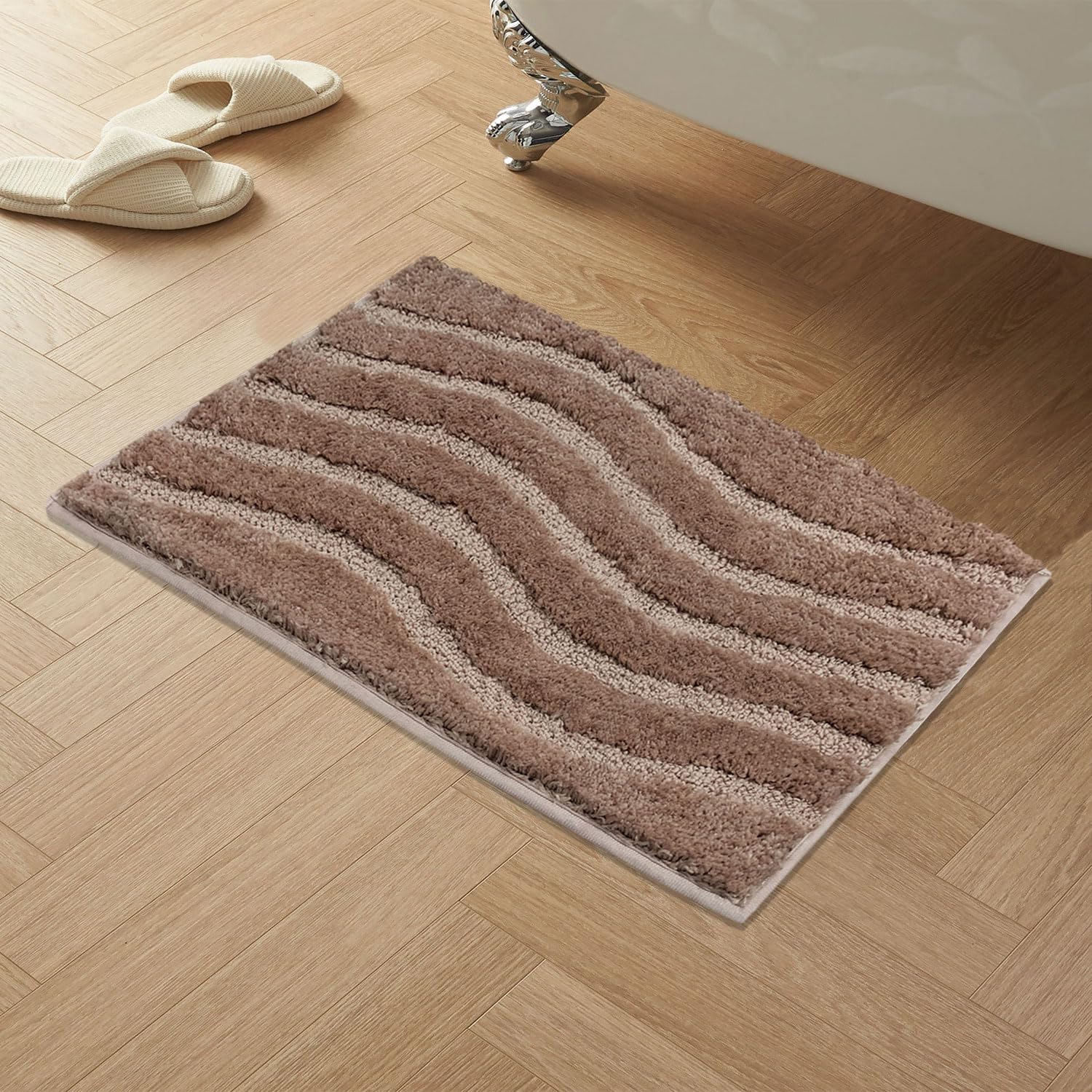 Bath Mat Classic Waves Microfiber 2200 GSM (40x60 cm, Coffee)