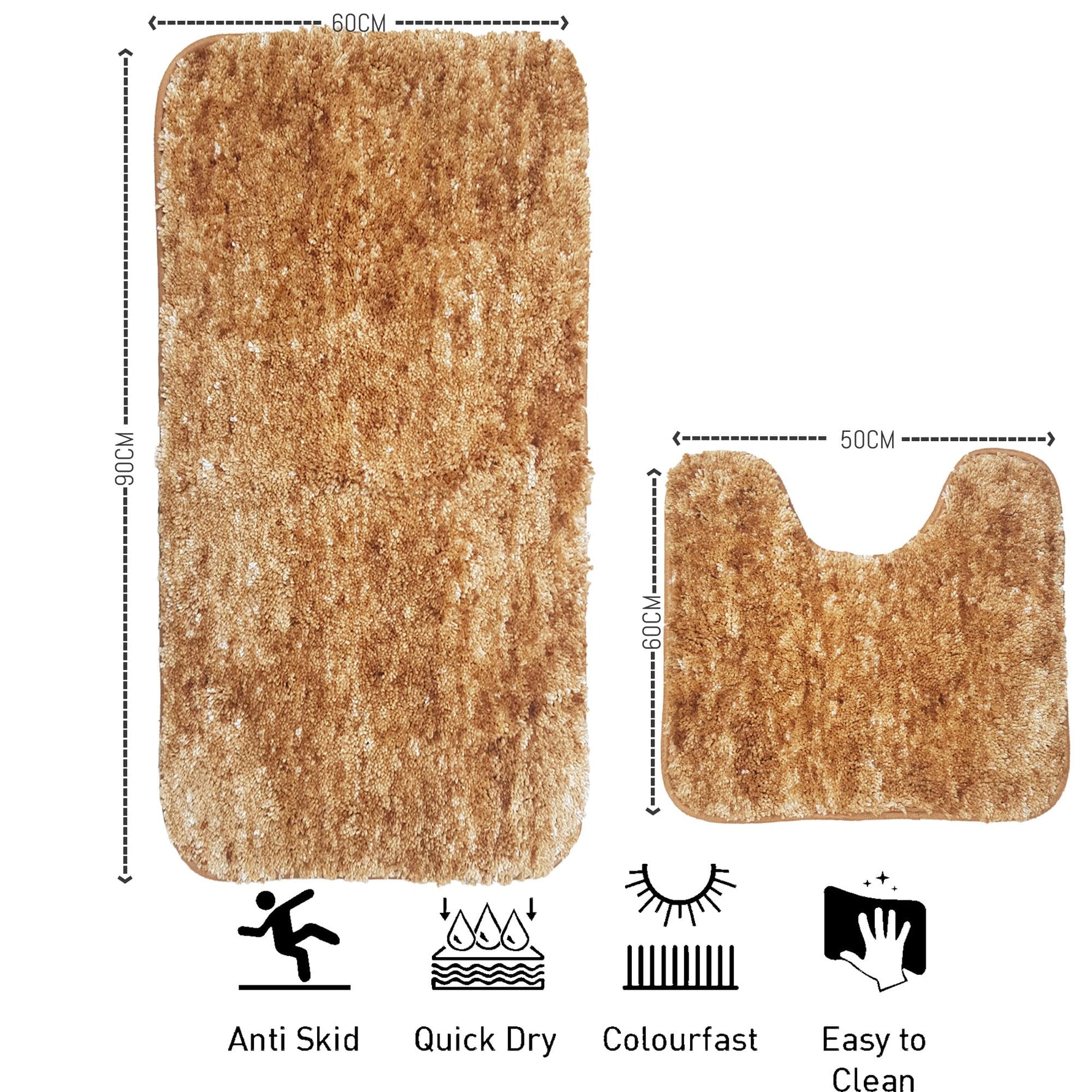 Hawaii Contour Rugs for Bathroom Set of 2(Anti Gold, 60 x 90 Cm)