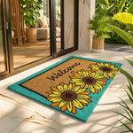 Coir Doormat for Home Entrance (Welcome Floral Print Design ,71x45 cm)