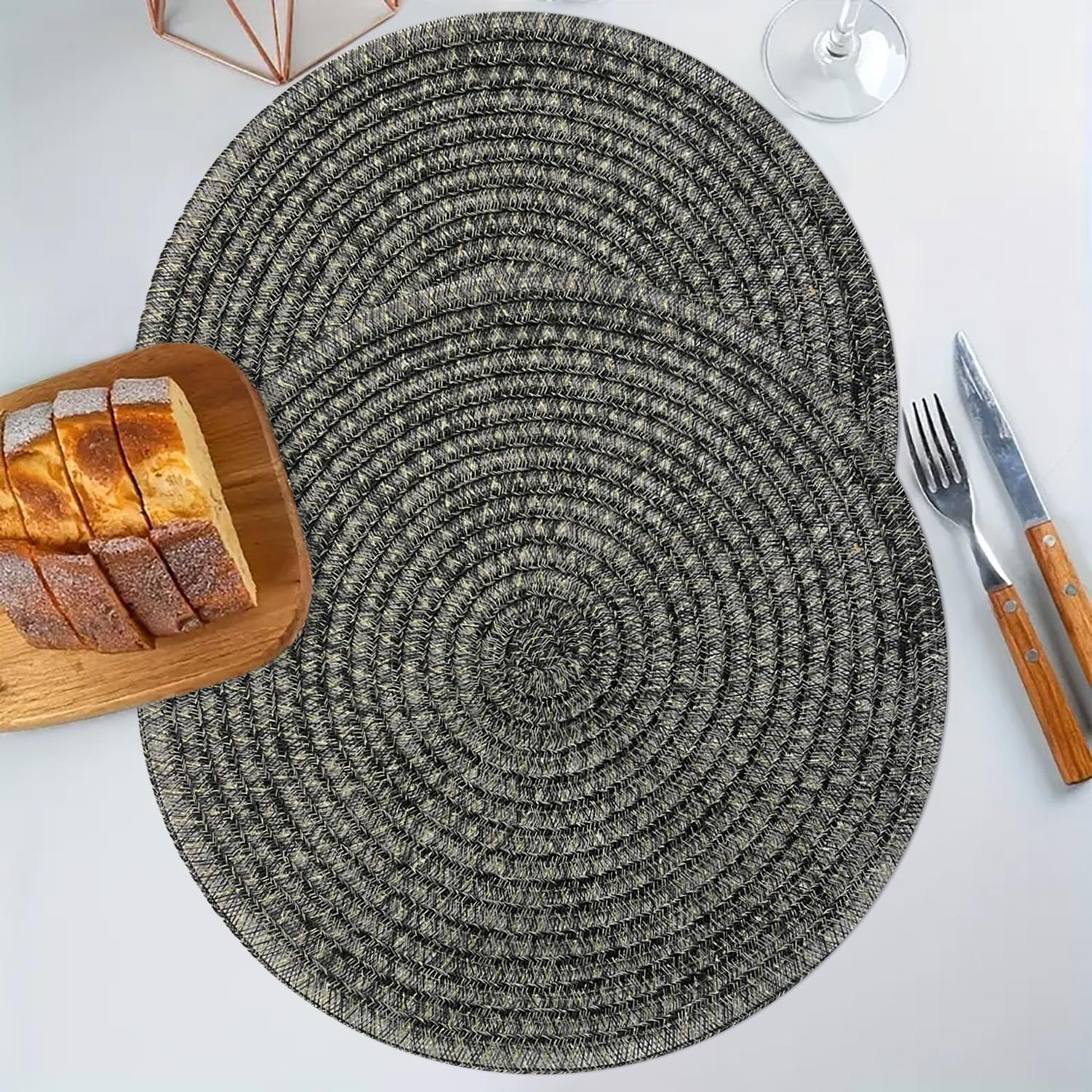 Round Table Placemats for Dining Table Set Of 2 (Black)