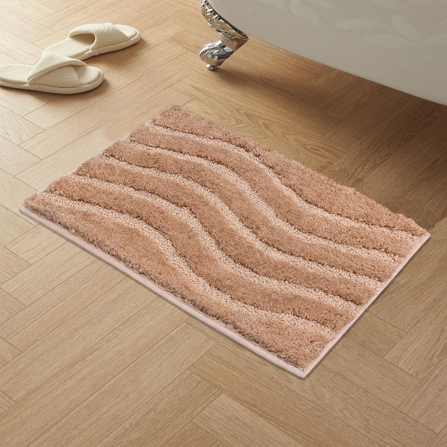 Bath Mat Classic Waves Microfiber 2200 GSM (40x60 cm, Taupe)