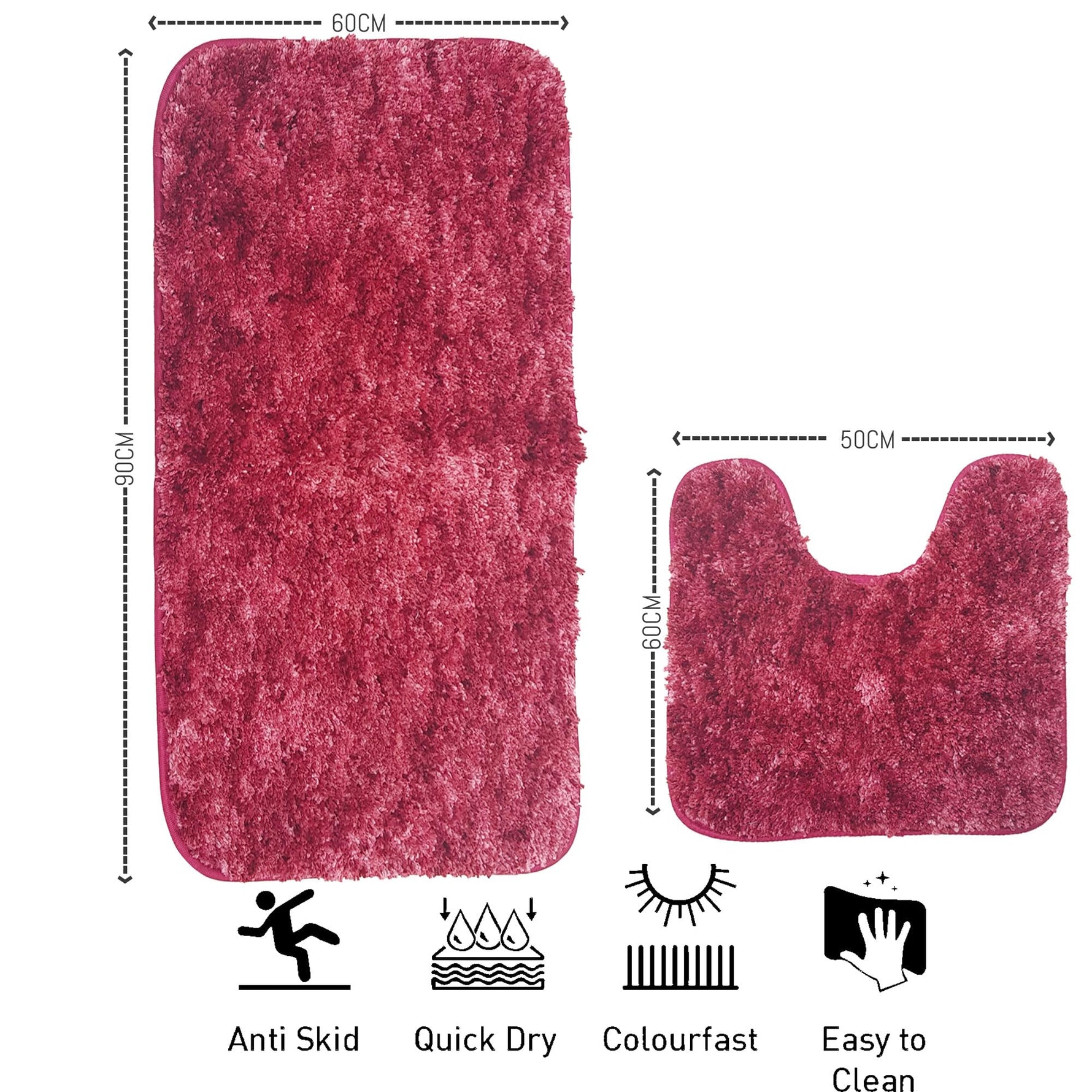 Hawaii Contour Rugs for Bathroom Set of 2(Pastel Red, 60 x 90 Cm)