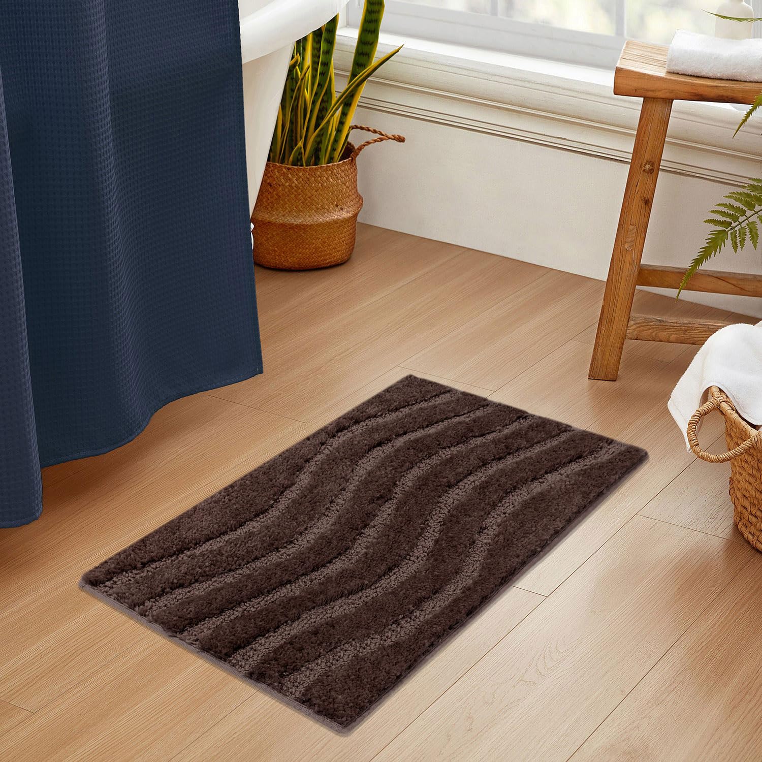 Bath Mat Classic Waves Microfiber 2200 GSM (40x60 cm, Chocolate)