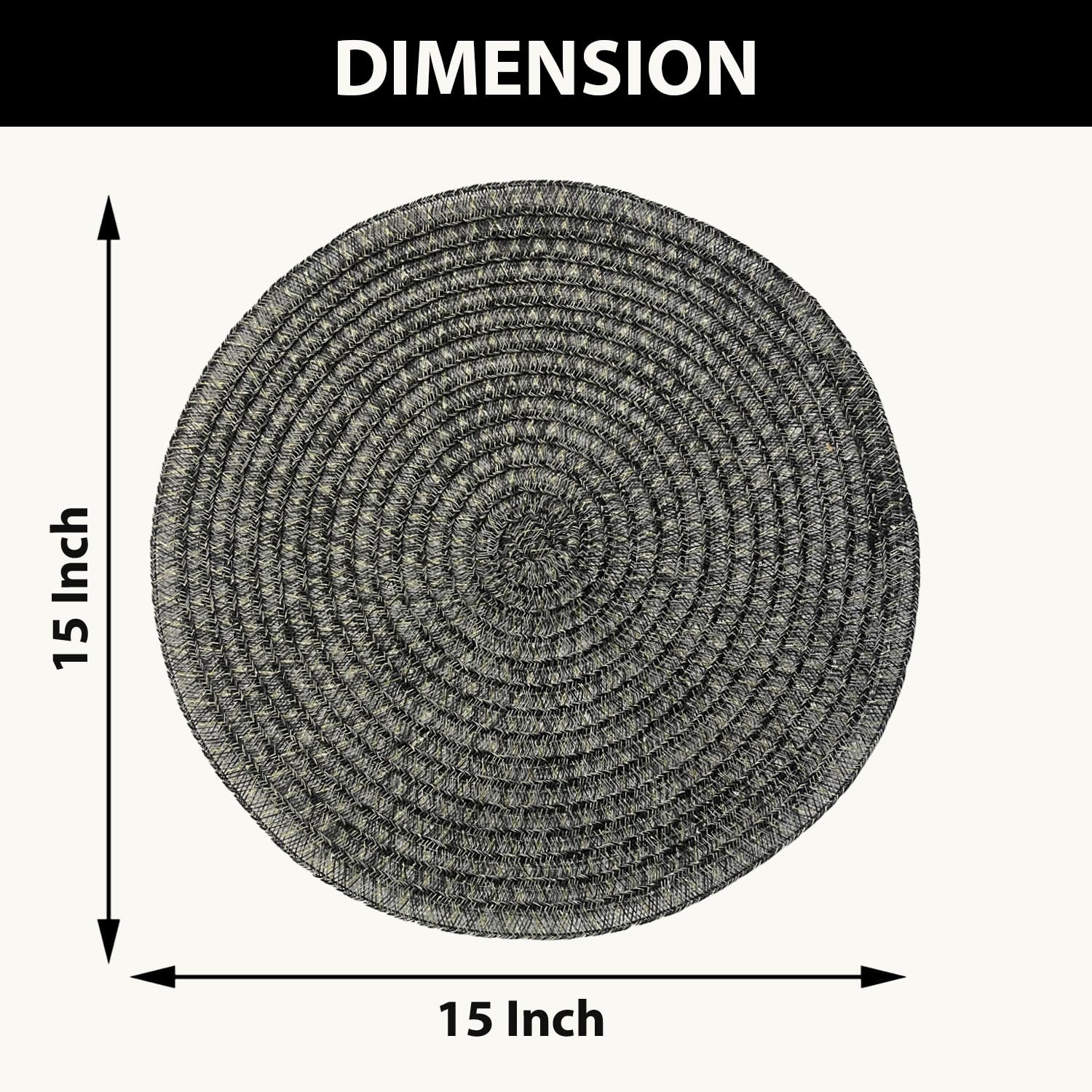 Round Table Placemats for Dining Table Set Of 2 (Black)
