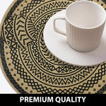 LUXE HOME INTERNATIONAL PVC Vinyl Metallic Table Round Placemats for Dining Table Mandala Black, Heat Resistant & Waterproof | Easy to Clean Decorative Dining Mats - (Set of 4) STSWY0077