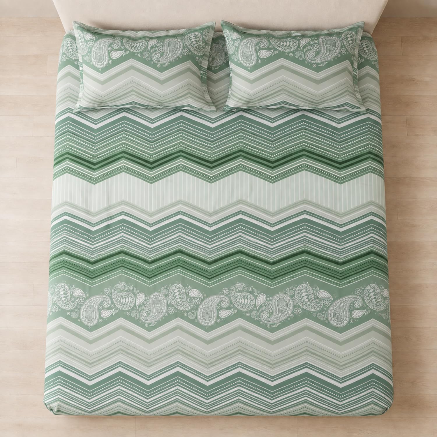 King Size Double Bedsheet with 2 Pillow Covers Premium Chevron Paisley Printed  90x100 inch