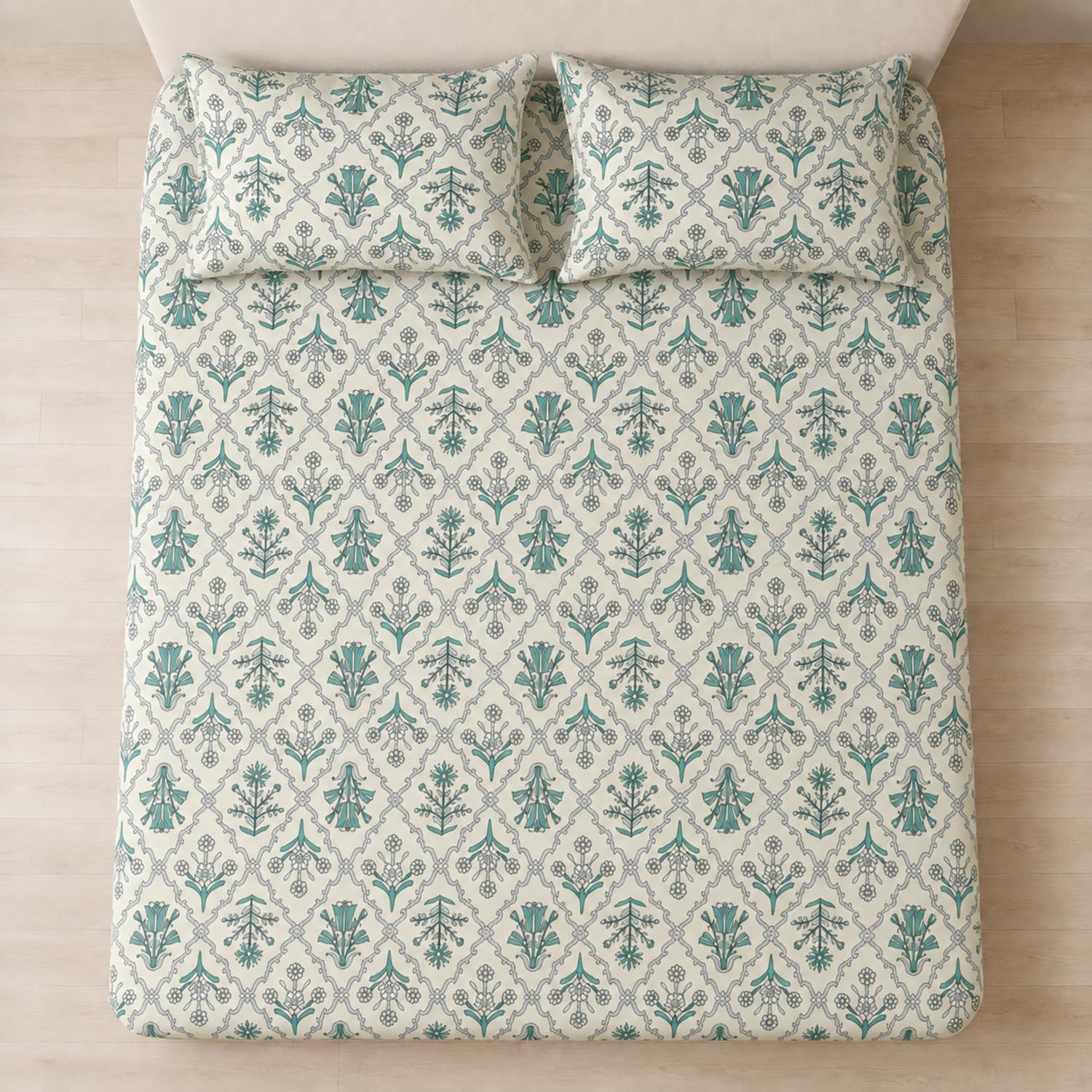 Double Bedsheet with 2 Pillow Covers 220 TC 100% Cotton Feel ( Green , 90x100 inch )