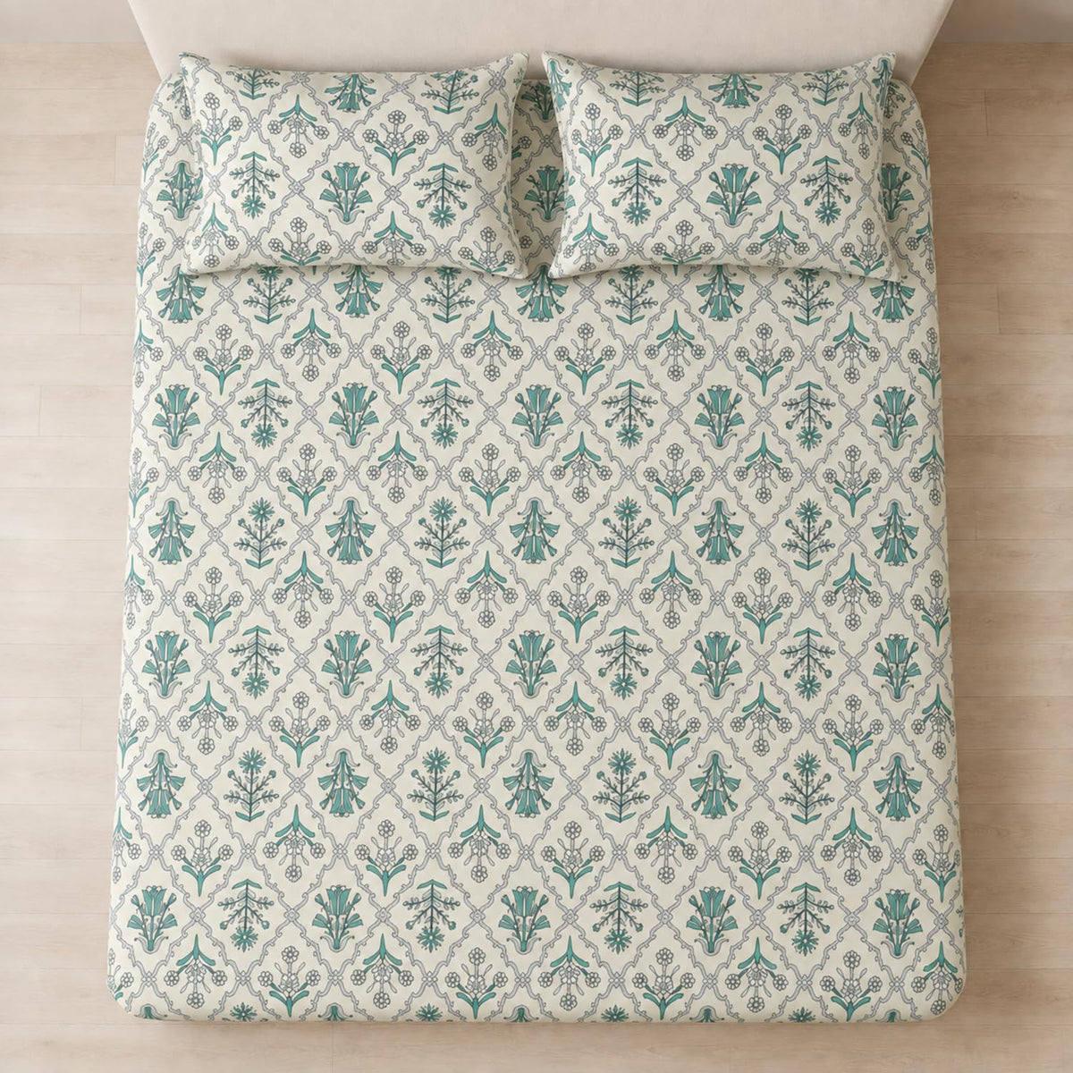 king Size Double Bedsheet with 2 Pillow Covers Premium Botanical Block Printed  90x100 inch