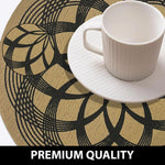 LUXE HOME INTERNATIONAL PVC Vinyl Metallic Table Round Placemats for Dining Table Rangoli Black, Heat Resistant & Waterproof | Easy to Clean Decorative Dining Mats - (Set of 2) STSWY0078