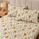King Size Double Bedsheet with 2 Pillow Covers Premium Autumn Meadow Floral Printed 90x100inch