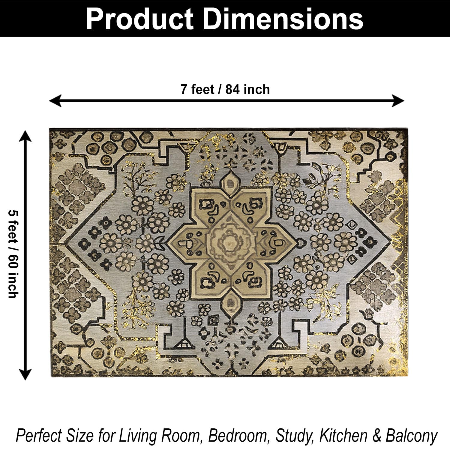 Polyester Stone Mosaic Carpet for Bedroom (5x7 Feet, Multicolor)