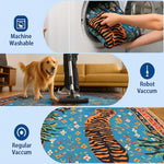 Polyester Blue Tiger Design Carpets with Tassel Latex Backing (3x5ft , Multi)
