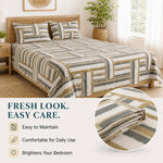 Double Bedsheet With 2 Pillow Covers Mandala Pattern 200 TC 100% Cotton Feel ( Queen Size 90x90 Inch White Set Of 3 )