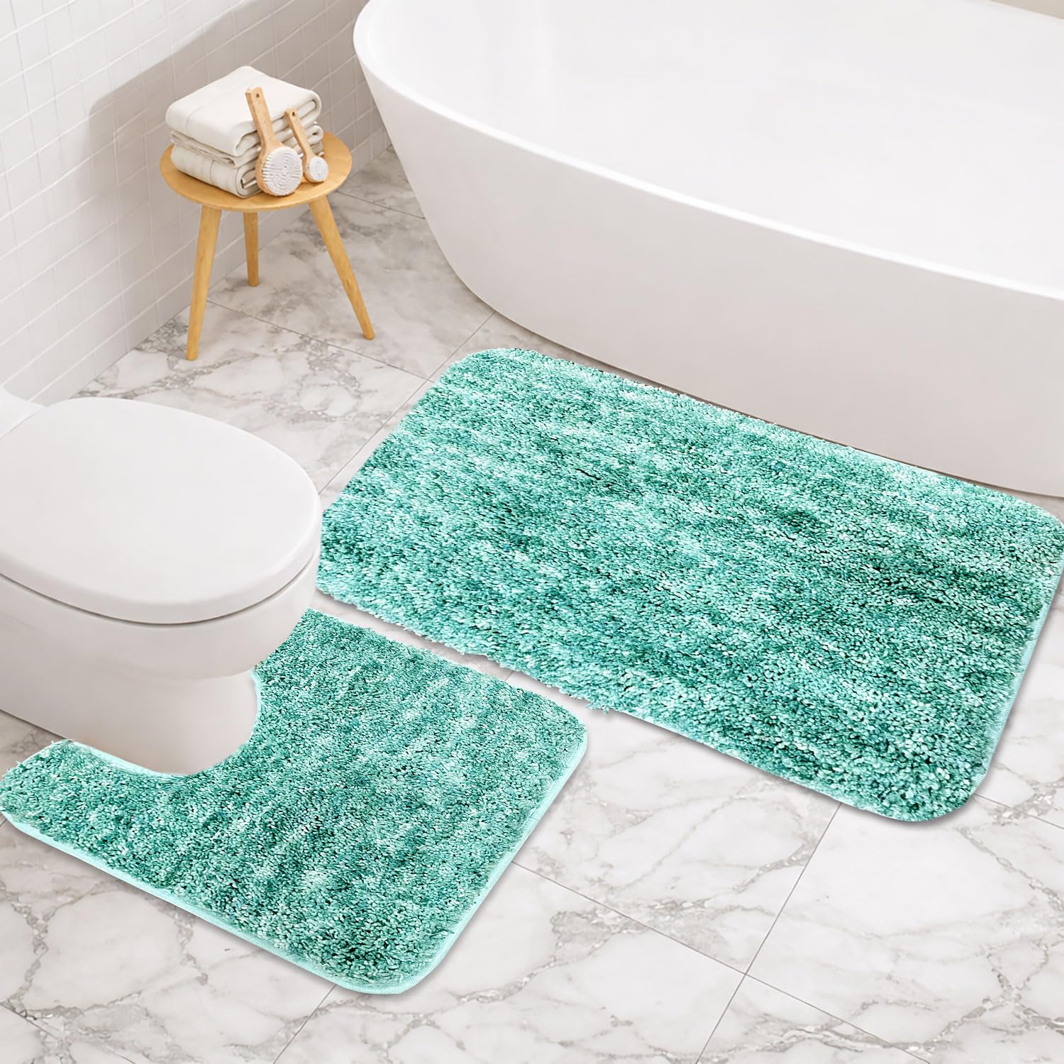 Hawai Contour Bath Mat  Set of 2 (Aqua, 40x60 cm & 40x45)